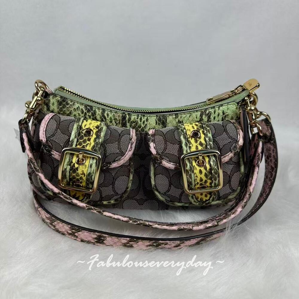 Coach Ashton Shoulder Bag Signature Jacquard Snake Embossed Leather/Oak CDW50